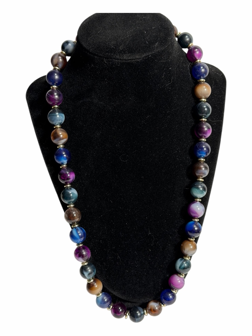 Vintage Marbled Purple Blue Beaded Retro Necklace Lightweight